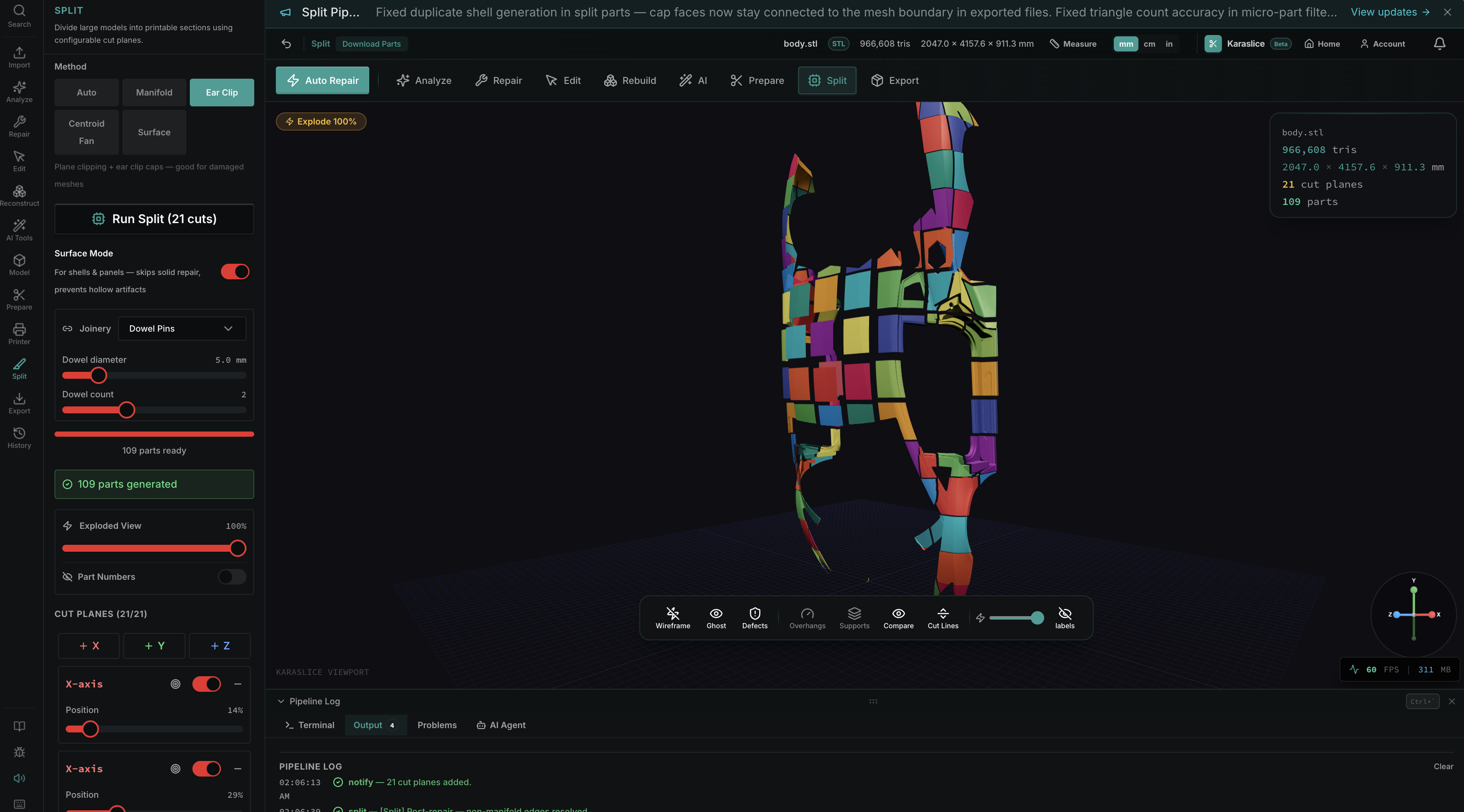 Karaslice ear clip split with surface mode and assembly guide